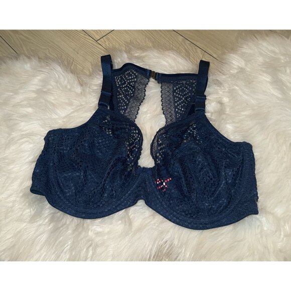 Cleo Panache Atlanta 10006 Plunge Bra Lace Unpadded Underwire Womens 38E Blue - Picture 1 of 6